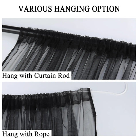 Extra Wide Outdoor Curtains Waterproof Black Voile Mesh Screen Bug Netting For Patio Porch Balcony Pergola Terrace 125Inch Width