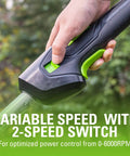 Heavy Duty 40 Volt Cordless String Trimmer Loaded With A Badass Brushless Motor And Four Point Zero Ah Battery For No Sweat Landscaping And Quick Trim Jobs. Variable speed control with a 2-speed switch in hand.