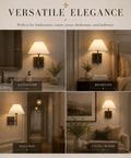 DANCYHOME Modern Farmhouse Weathered Bronze Cordless Wall Sconce displayed in bathroom, bedroom, hallway, and living room settings.