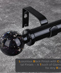 Heavy Duty Black Curtain Rod For Windows 48 To 84 Inches, 1 Inch Adjustable Drapery Rod With Crystal Ball Finials shown in close-up