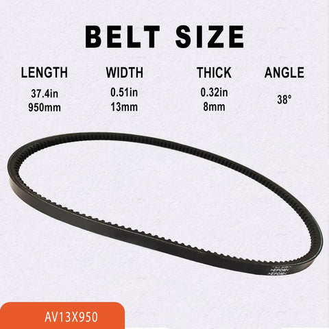 Premium Industrial Cogged V-Belt AV13X950 Replacement showing 950mm length and 13mm width for heavy machinery use.