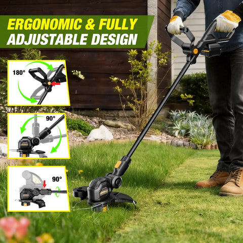 Person using Cordless String Trimmer For Dewalt 20V Max Battery 12 Inch Electric Weed Wacker With Auto Line Feed No Gas Needed