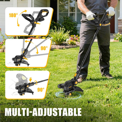Person using 3 In 1 Cordless String Trimmer Edger And Mini Mower For 20V Max Batteries 12 Inch Cut 8500 RPM Auto Feed Weed Wacker With Adjustable Handle Battery Not Included on lawn.