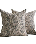 Floral Pillow Covers 18x18 Set Of 2, Neutral Vintage Block Print Cotton Cushion Covers For Sofa Bed And Living Room, front view