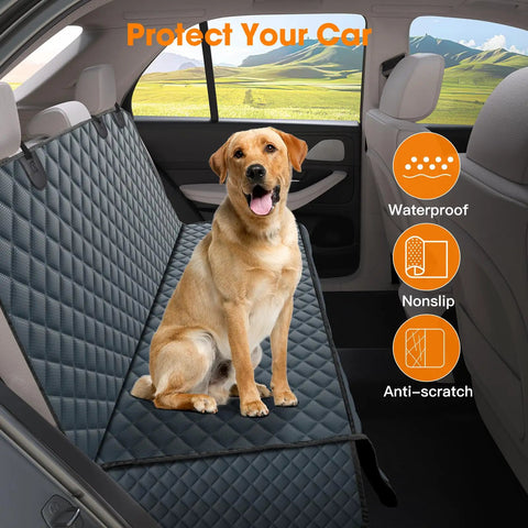 Waterproof Dog Car Seat Cover Back Seat Protector for Cars Trucks and SUVs With Nonslip Surface Grey 53W x 47L with dog