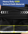 Close-up of black Heavy Duty Waterproof Golf Cart Cover showcasing 420D Oxford cloth material and double stitching.