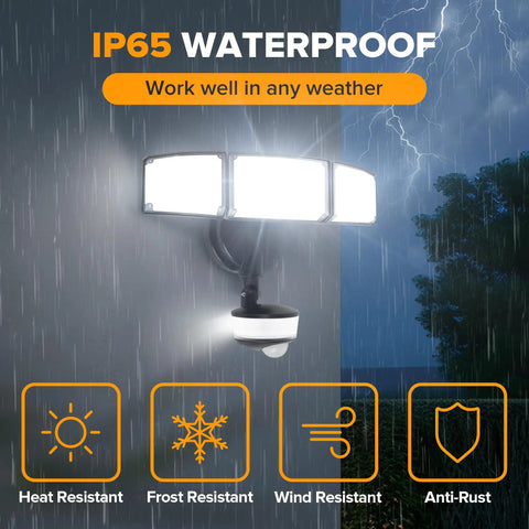 Top Shelf Led Security Flood Light Cranking 8000 Lumen 5000K Daylight Output With Dead On Motion Tracking And IP65 All Weather Shielding For Solid Driveway Coverage