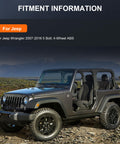 Jeep Wrangler 2007-2016 on rocky landscape highlighting fitment for Premium Front Wheel Hub Bearing Assembly For 2007 2008 2009 2010 Jeep Wrangler 5 Bolt, 4 Wheel ABS - OE 513272, DIY Kit With Pre-Greased Bearings, Seals, And Step-By-Step Install Guide For Quick 90 Minute Install