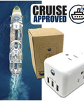Cruise Approved Non Surge Power Strip With Six Outlets And Three USB Ports And Three AC Sockets, packaging and product view