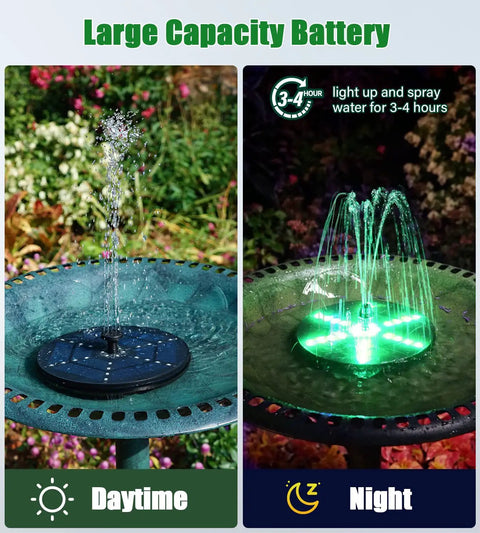Solar Fountain Pump With Battery Power 4W Bird Bath Kit, 30 LED Star Lights, day and night operation in outdoor garden