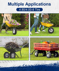 Multiple applications of 4.80/4.00-8 Flat Free Tire And Wheel With Grease Fitting on garden carts and utility wagons