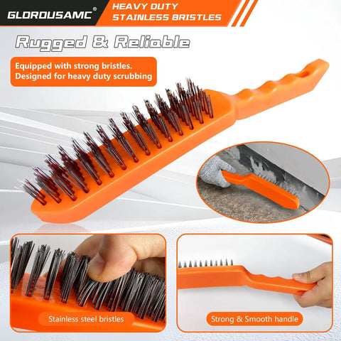 Heavy-duty wire brush from 28oz Pro Grade Welding And Chipping Hammer With Slag Removal And Wire Brush Set showing stainless steel bristles.