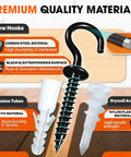 Heavy Duty Screw Hooks With Self Drilling Drywall Anchors Kit, 10 Pack With Plastic Expansion Tubes, product materials overview