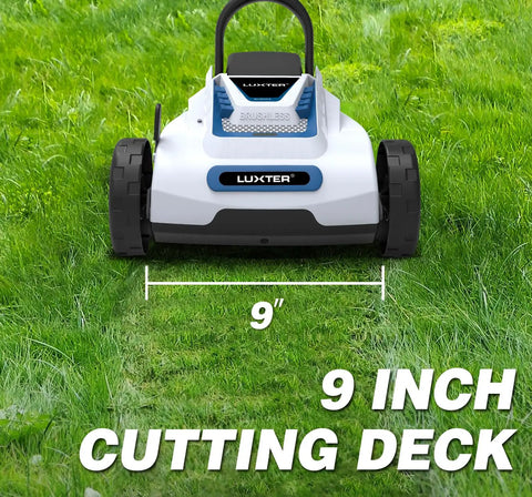 Cordless 9 Inch Mini Lawn Mower With 6000 RPM Brushless Power, 3 Adjustable Cutting Heights From 1.5 To 2.3 Inches, 20V 4.0Ah Battery And Charger Included, Smart Lift Sensor For Small Yards, No Fuss Quick Garden Care And Lawn Cleanup. 9 inch cutting deck view