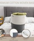 Large Laundry Basket With Lid Tall Woven Cotton Hamper For Blankets Clothes Toys Pillows Towels And Baby Nursery Essentials Dust Proof Storage Bin For Laundry Bathroom Living Room Kitchen shown on bed