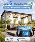 Image showing Portable Outdoor Misting System With Rechargeable Pump 23 Feet Of Mist Tubing 6 Adjustable Nozzles 30L Foldable Water Bag