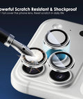 Camera Lens Protector For iPhone 17 Pro And 17 Pro Max 9H Tempered Glass Camera Cover With Silver Metal Ring shown on phone