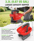 Person using Battery Powered Fertilizer Spreader For Salt Deicer And Lawn Care, red 3.3L hopper, no fuss grip handle