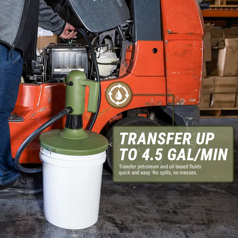 Heavy Duty Electric Pail And Bucket Transfer Pump Shifting 4 5 Gallons Per Minute With Adjustable Flow Nozzle Built In Hose Holder And No Sweat Slick Operation For Any Daily Grind. Liquid transfer in garage.