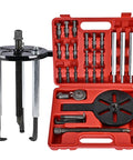 Bearing Puller Kit With Inner Hole Three-Jaw Puller Curved Hook And Quick Change Collets shown with red case, suitable for bearings 6005 to 6310