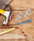 100 Piece Stainless Steel Hex Socket Head Self Drilling Screws Set For Ceiling Fan Installations with tools on wooden surface