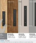 3 Inch Center To Center Rectangle Matte Black Cabinet Pull Backplate BP37601MB shown on various wood finishes