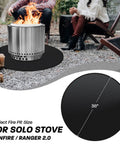 36 Inch Round Fire Pit Mat For Outdoor Grills And Portable Stoves Fireproof Fiberglass Under Grill Mat To Shield Deck From Sparks And Grease Versatile Camping Accessory For Fire Pit Setup beneath a solo stove with people seated nearby.