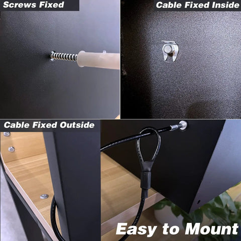 Small Digital Keypad Safe Box Half Cu Ft Wall Mounted Safe showing mounting screws, internal cables for secure installation.