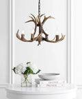 26 Inch Brown Resin Faux Horn Antler Chandelier 4 Light Rustic Farmhouse Hanging Light for Dining Room Living Room Cabin