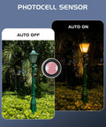 Photoelectric Switch For Outdoor Post Lights With Dusk To Dawn Sensor, demonstrating auto on/off function in a garden setting.