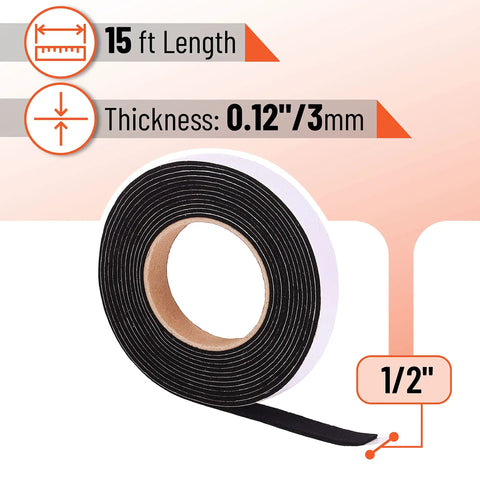 Grill Gasket Sealer For Smoker One Half Inch Wide By One Eighth Inch Thick, Fifteen Feet Long, High Temperature Sealing Tape, Easy To Cut To Fit, Seals Air Leaks And Boosts BBQ Grill Performance. Black 15 ft x 1/2 in gasket roll, 0.12 in thick