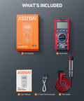 True RMS 6000 Counts Auto Ranging Digital Multimeter with packaging, manual, thermocouple, and test leads for pros and DIYers.