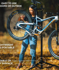 Pro Grade Bike Repair Stand With 360 Degree Clamp And Spinner Knob For Precise Closure Adjustable Frame Height demonstration