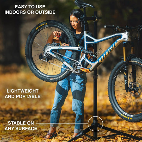 Pro Grade Bike Repair Stand With 360 Degree Clamp And Spinner Knob For Precise Closure Adjustable Frame Height demonstration