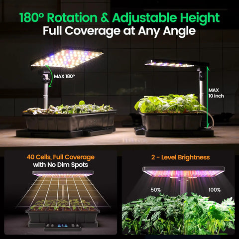 All In One Indoor Seed Starting Kit With Humidity Dome Waterproof Seedling Mat 24W Full Spectrum LED Grow Light Smart Heating Base
