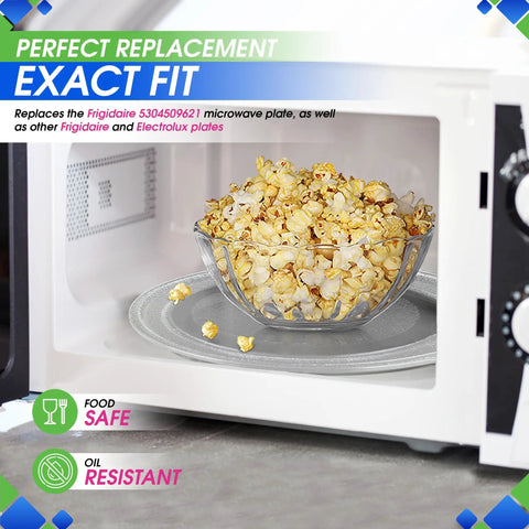 Thirteen Point Five Inch Microwave Turntable Plate Replacement Glass Plate For 5304509621 Oven with popcorn bowl inside