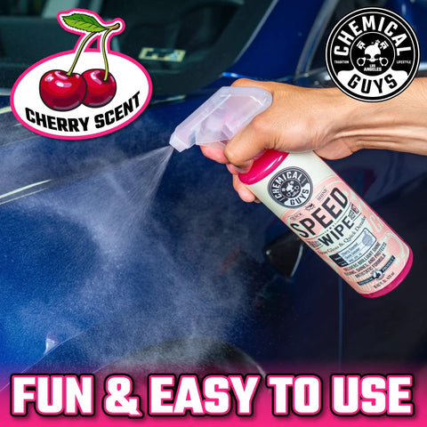 Speed Wipe Quick Detailer Spray For Cars, Instant Slick Mirror Shine Between Washes, Streak Free Formula Removes Dust Smudges And Fingerprints, High Gloss Finish In Seconds, 16 Oz on blue car surface