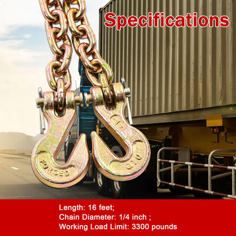 Heavy Duty G80 Transport Binder Chain One Quarter Inch By Sixteen Feet With G70 Clevis Grab Hooks on a truck