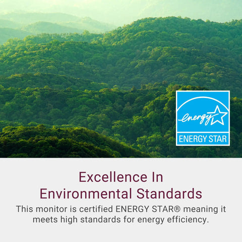 Energy Star certified logo with text 'Excellence in Environmental Standards' over forest image.