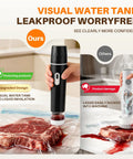 Compact Handheld Vacuum Sealer For Food Storage And Meal Prep, cordless design showing leakproof visual water tank feature