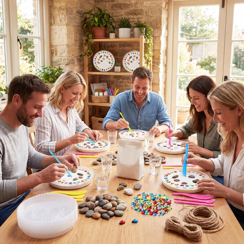 Group using DIY Stepping Stone Kit With 12 Round 10 Inch Molds For DIYers Ocean Theme Resin Animals And Ladybug Decor.