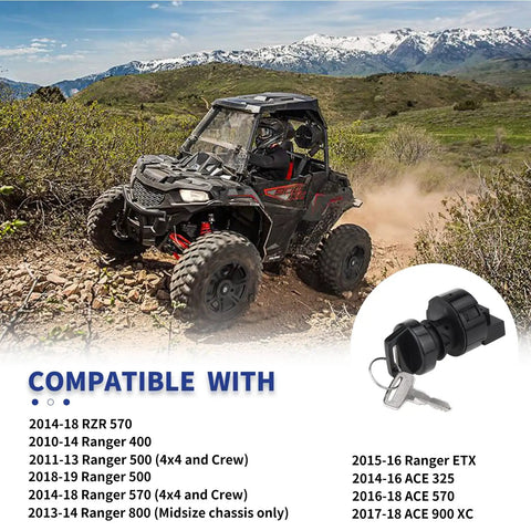 UTV on rugged terrain and Ignition Key Switch For ATV Ranger RZR Scrambler Sportsman 550 500 570 800 900 4x4 Replacement OEM