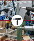 Rivet Adapter Kit For Cordless Drill With 4 Interchangeable Heads 2.4mm 3.2mm 4.0mm 4.8mm used on metal door installation.