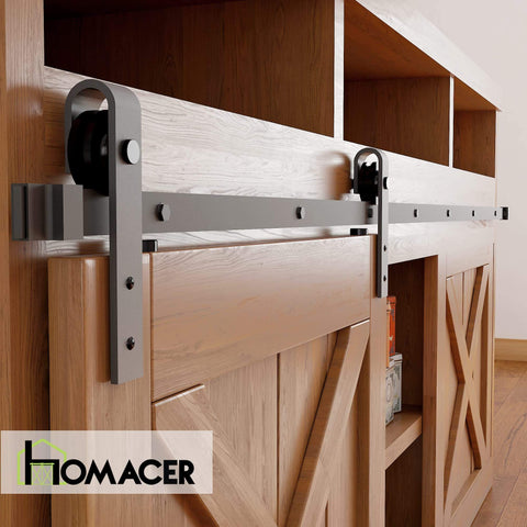 Mini Black Rustic Non-Bypass Sliding Barn Door Hardware Kit For Single Door With 72-Inch Flat Track And Classic Roller Design