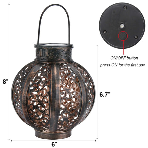 Two Pack Hanging Solar Lanterns Outdoor Copper Finish Vintage Style Solar Powered Lights For Yard Decor Waterproof LED 6 Lumens
