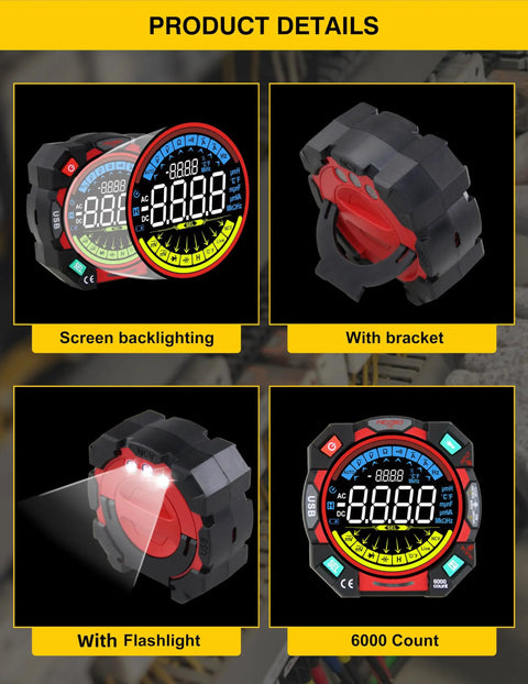 Go To Portable Digital Multimeter Tester With 6000 Counts VA Display And Auto Ranging Measures ACDC Voltage And Current