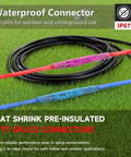 100 Pack Heat Shrink Butt Connectors 26 22 Gauge Marine Grade Waterproof Wire on grass with IP67 label and wires.