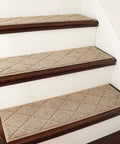 Non Slip Stair Treads Carpet Mats 28x9 Inches Indoor Runners for Wooden Steps Pet and Kid Safe Edging Rugs Beige