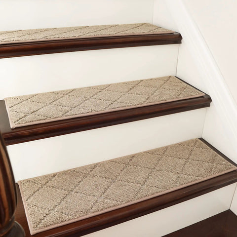 Non Slip Stair Treads For Wood Steps 28x9 Inch Beige 15-Pack Indoor Runner Mats With TPE Backing, Pet And Kid Safe Edging