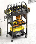 Power Tool Organizer Cart With Dual-Sided Drawers On Wheels Featuring 8-Outlet Charging Station And Pegboard Accessories in workshop